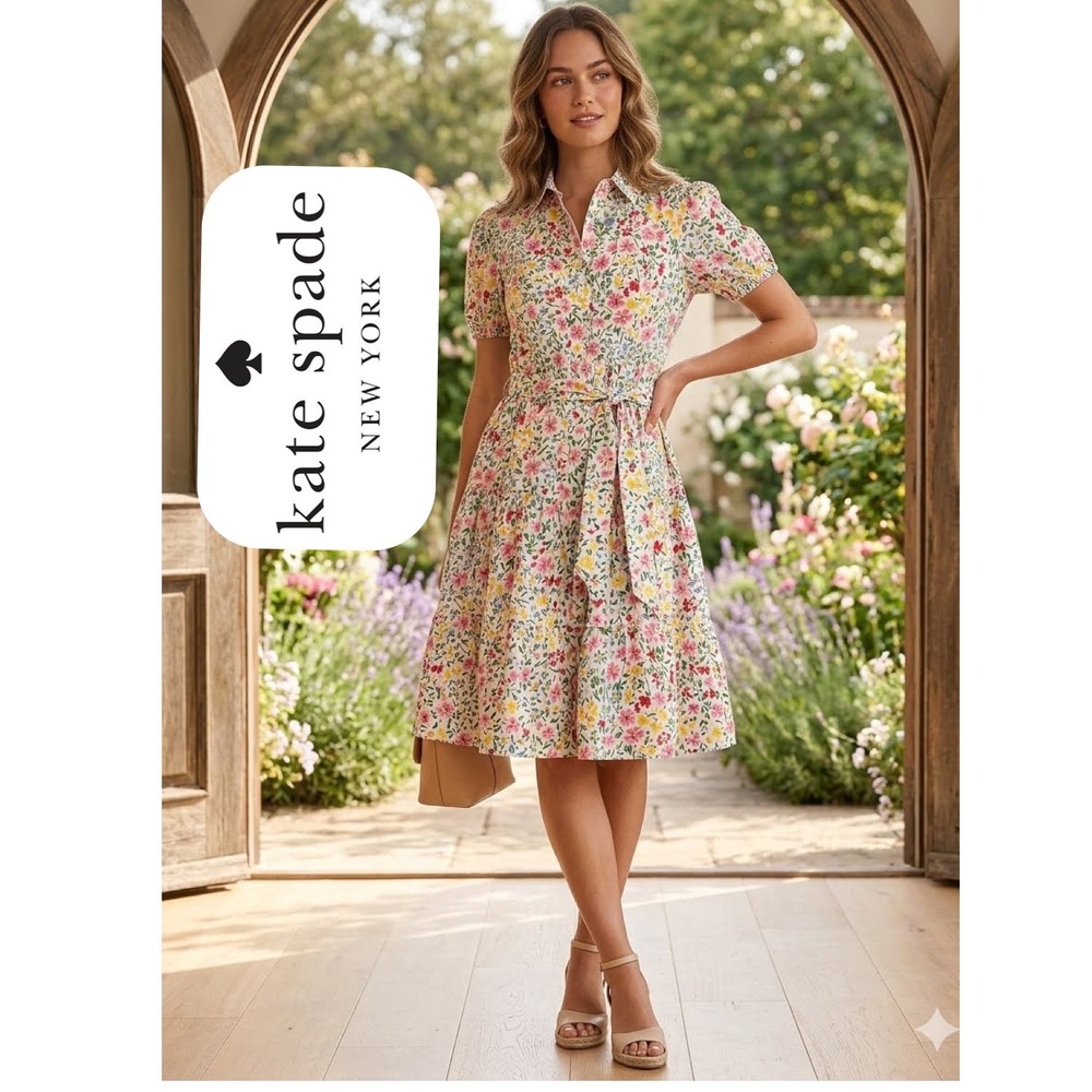 Kate Spade New York Floral Cotton Dress Puff Sleeve Tiered Mini ResortWear Vacay